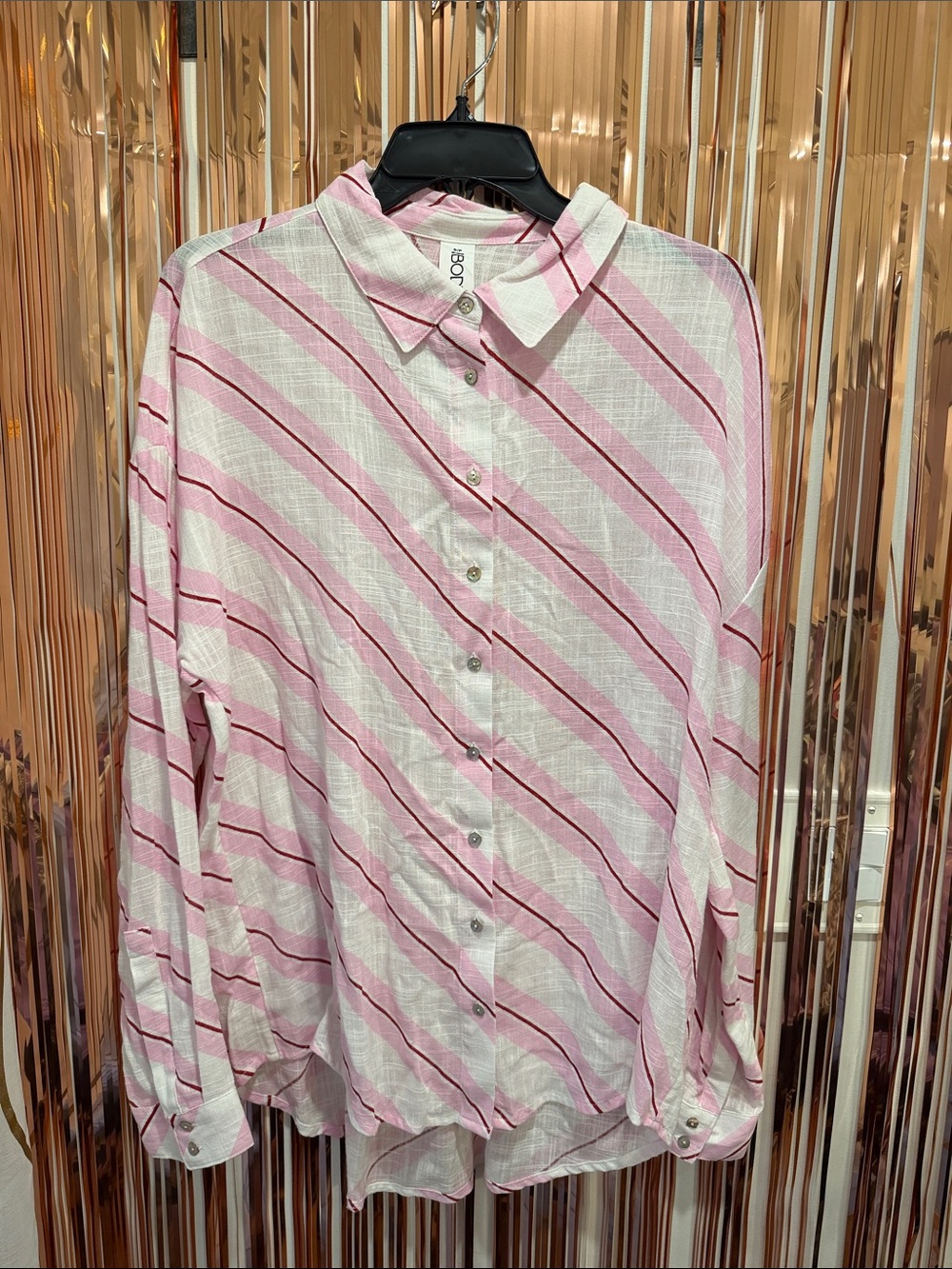 Cotton On Body Pink & White Diagonal Stripe Button-Down Coverup NEW S